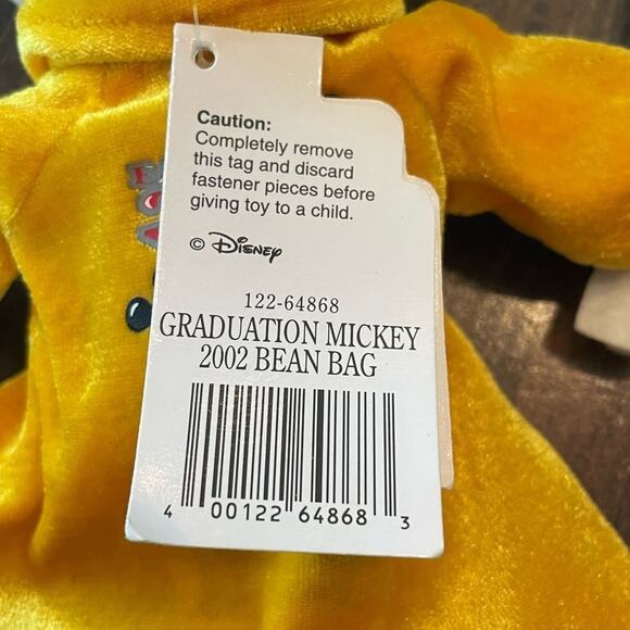 ⭐️Disney Vintage 02 Graduation Mickey Mouse Yellow Bean Bag Plush Doll Cap Gown - Picture 8 of 9